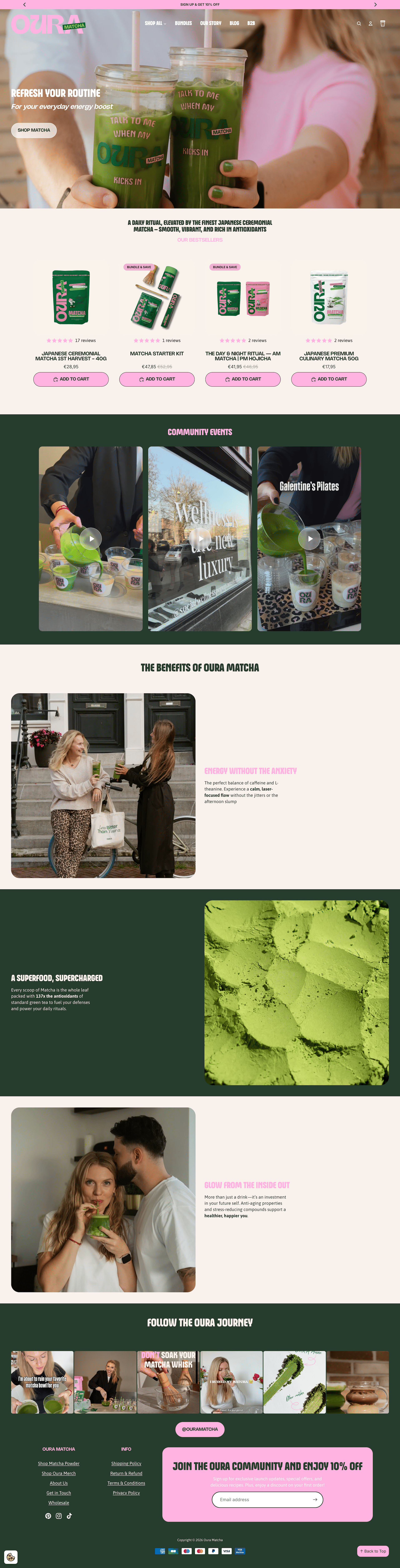 Oura Matcha Shopify webshop homepage — gebouwd door EcomBrandLab
